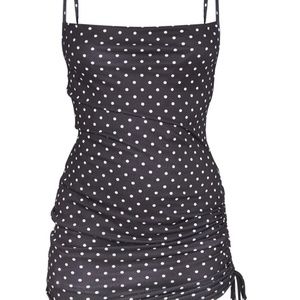 PRETTY LITTLE THING - Black Polka Dot Ruched Side Bodycon Dress (pics from site)